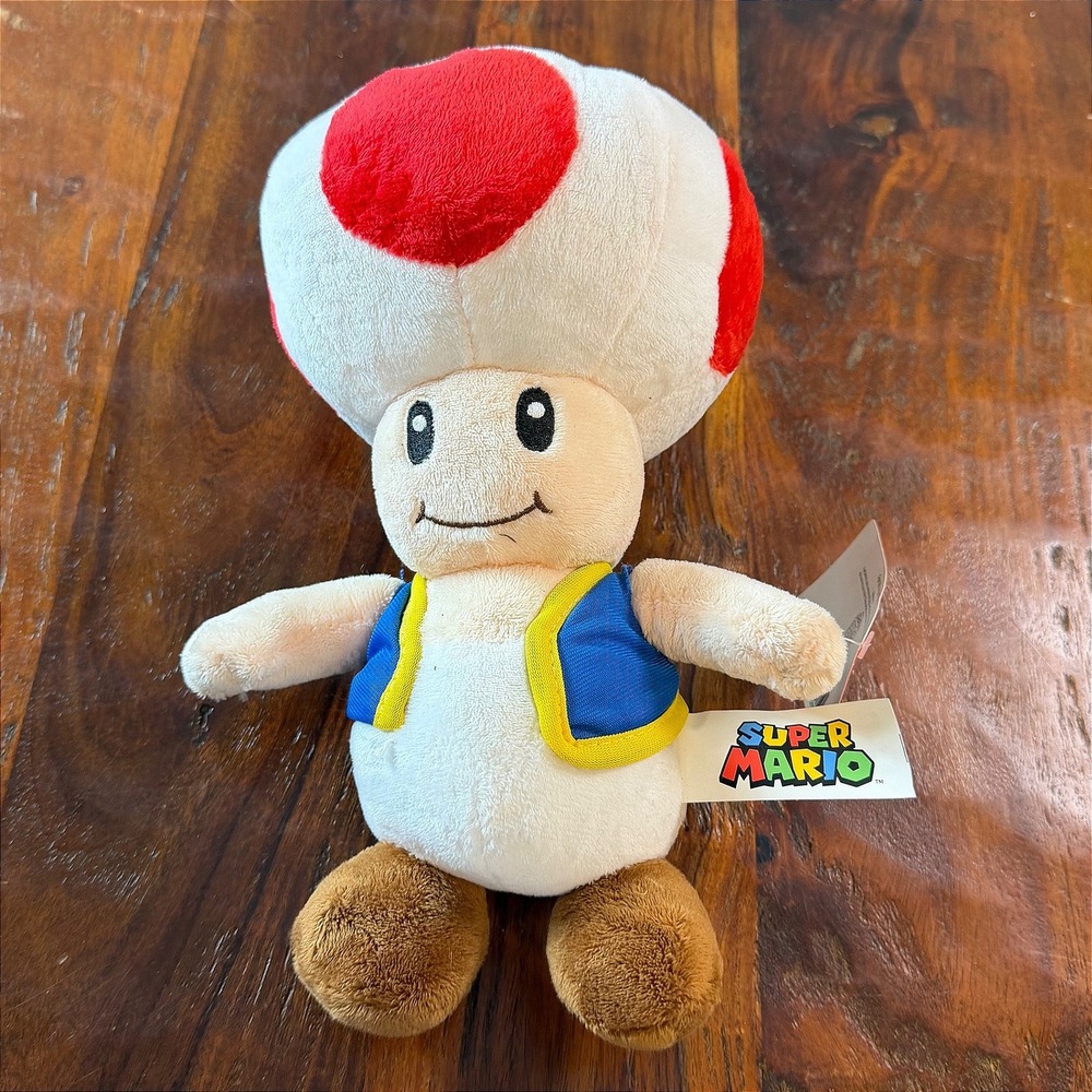 Nintendo Super Mario Toad Plush 2018 Good Stuff Blue Vest Red Spotted Mushroom